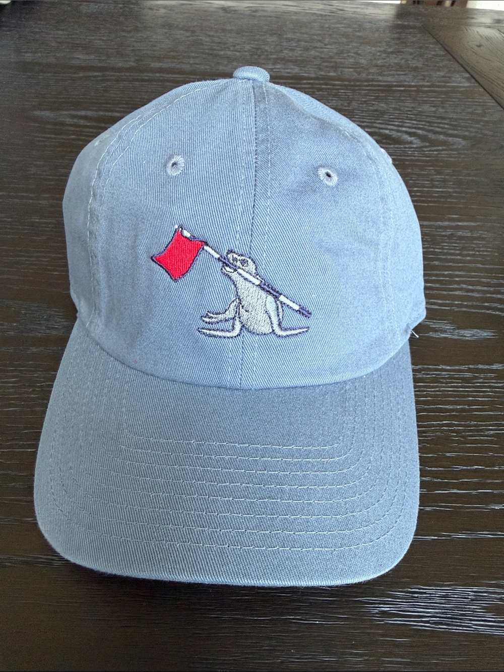 The what Light Blue seal Embroidered Cap with Red Flag